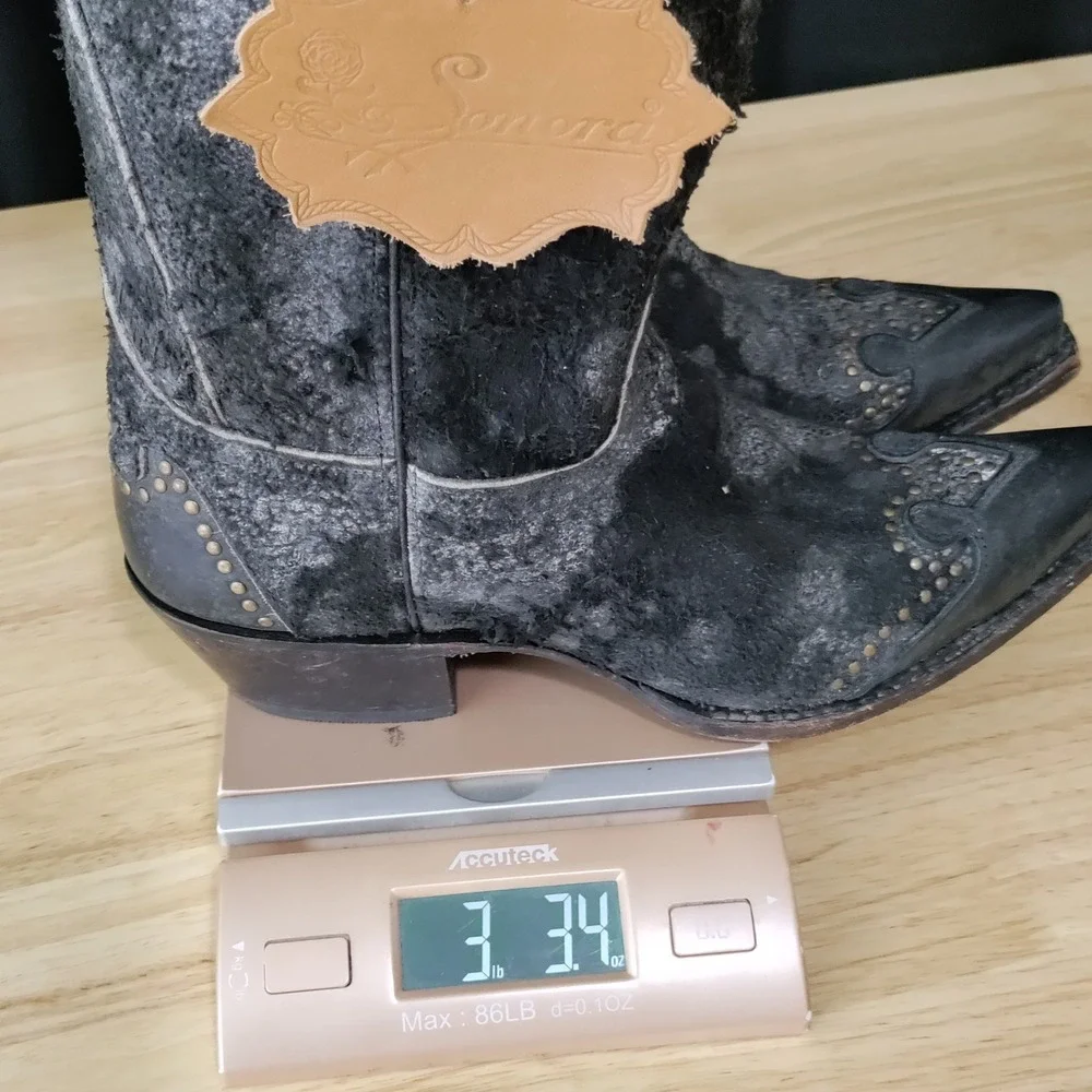 Sonora Black Distressed Studded Western Cowboy Boots SN1045 Womens 9 B